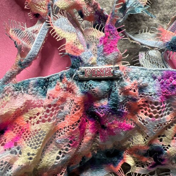 Victorias Secret PINK Front Close Date Racerback Pushup Bra Multicolor 32B Lace - Picture 3 of 5